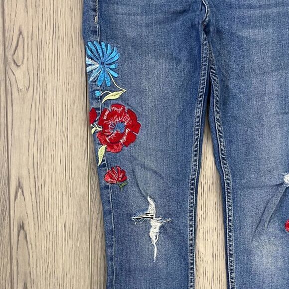 Zara Trafaluc Women Size 4 Embroidered Floral Skinny Leg Cotton Distressed Jeans - Picture 5 of 11